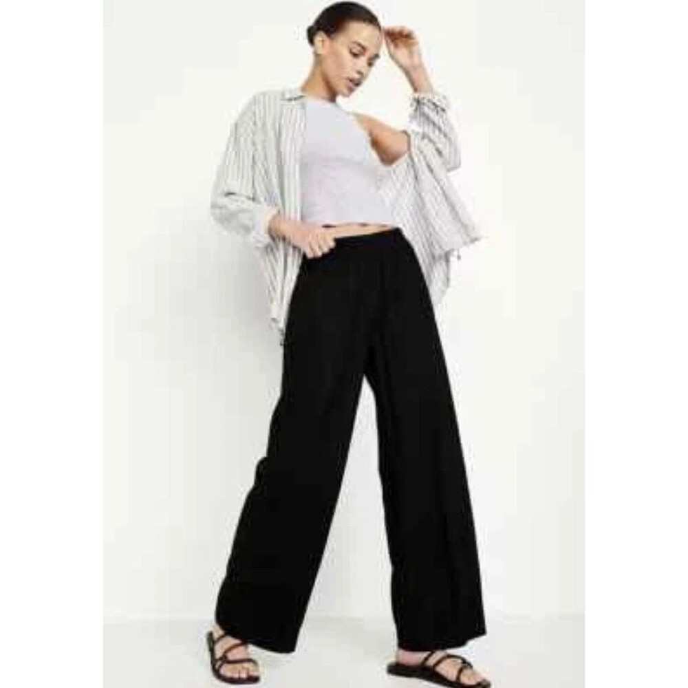 Old Navy Linen Blend High-Waisted Wide-Leg Taylor Pants Beachy Size MEDIUM